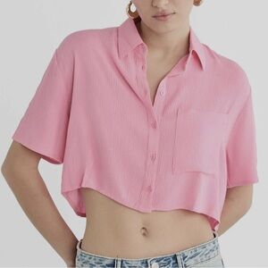 Abercrombie & Fitch Pink Cropped Short Sleeve Shirt